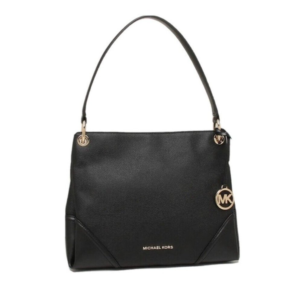 New Michael Kors Nicole Medium Shoulder Bag Leather Black
